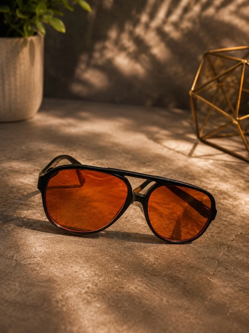 Women's Black Frame Sunglasses with Amber-Orange Lenses